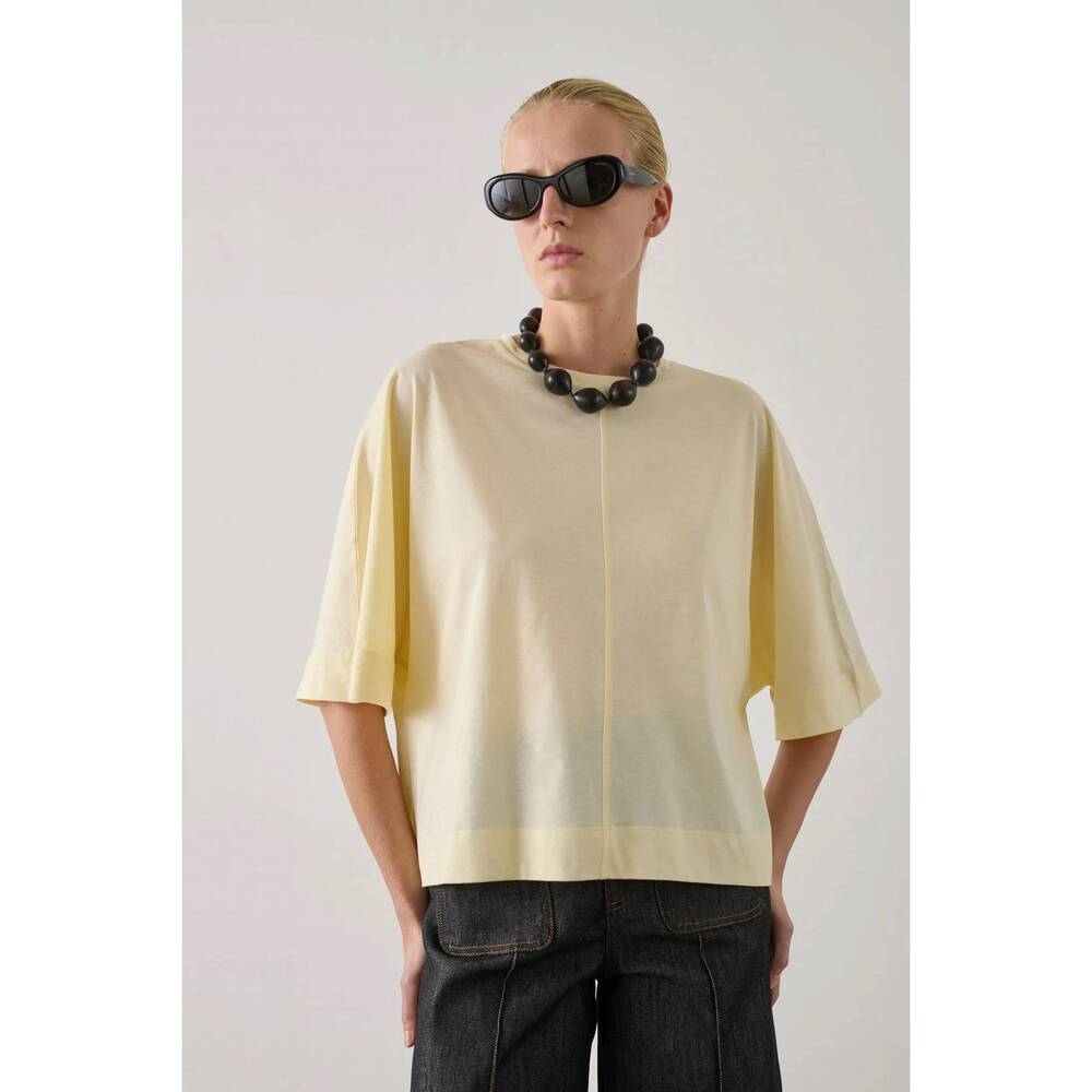 NEW SOEUR helsinki mid-sleeve cotton tee in jaune pale